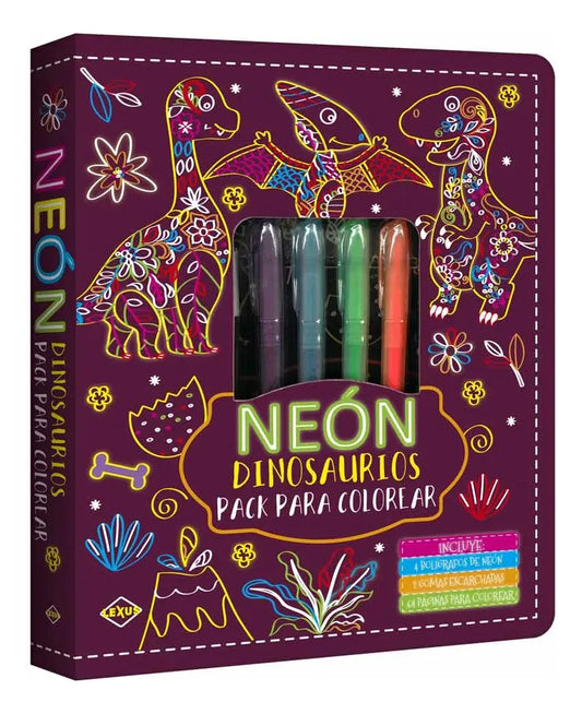Libro Neón Pack Para Colorear Dinosaurios
