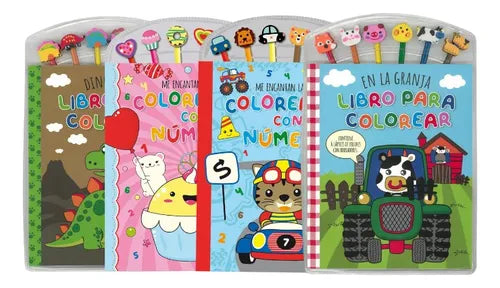 Pack De 4 Libros Para Colorear Con Lápices Temáticos