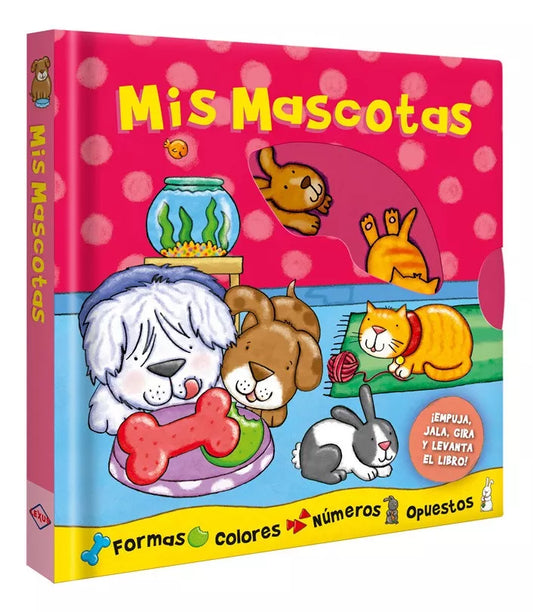 Libro didáctico Mis Mascotas, empuja, gira y más